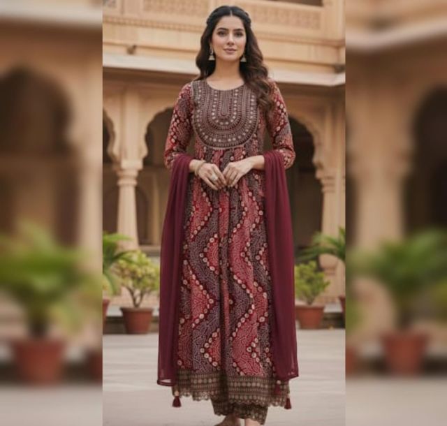 Maroon Mosaic Anarkali Set