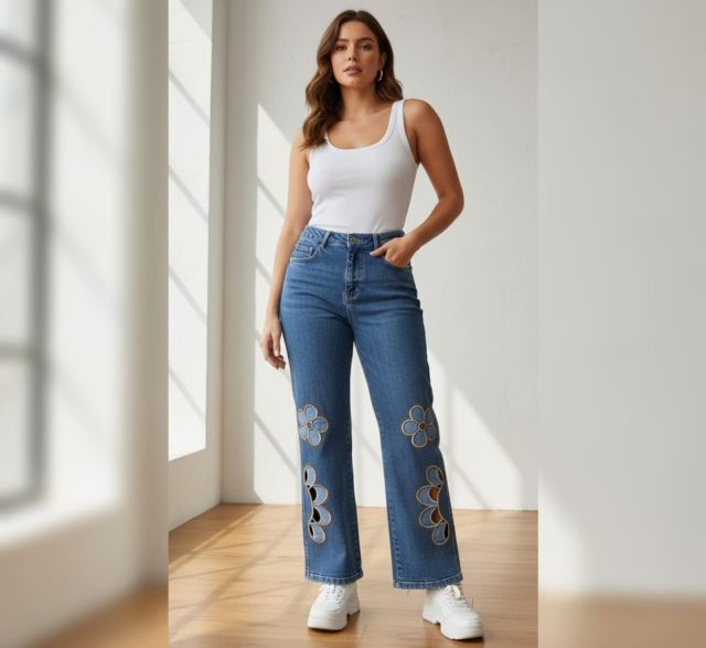 Floral Cut-Out Jeans