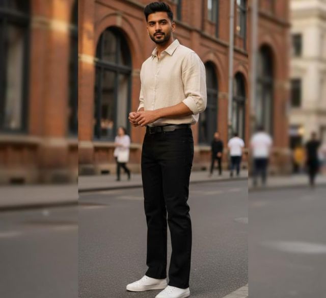 slim-cut black jeans