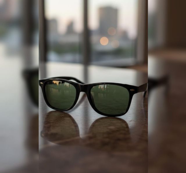 black-framed sunglasses