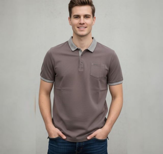 Cocoa Stripe Piqué Polo