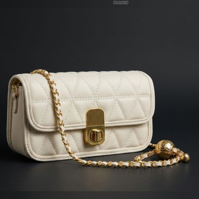 Cream Quilted Chain Crossbody