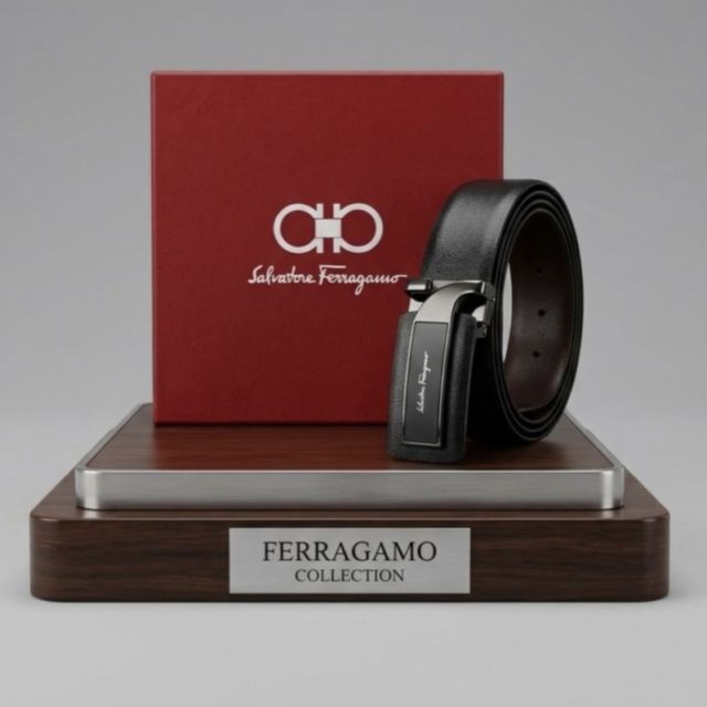 Salvatore Ferragamo Black Leather Signature Belt