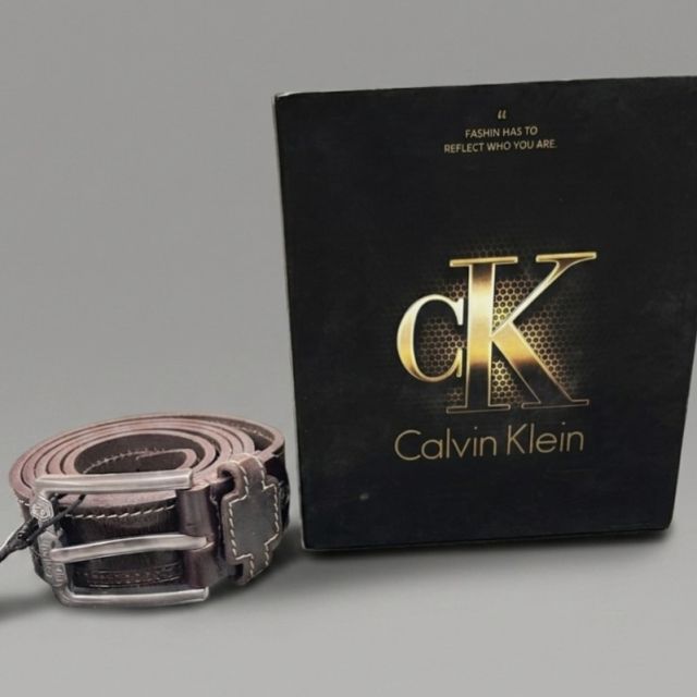 Calvin Klein Brown Leather CK Signature Belt